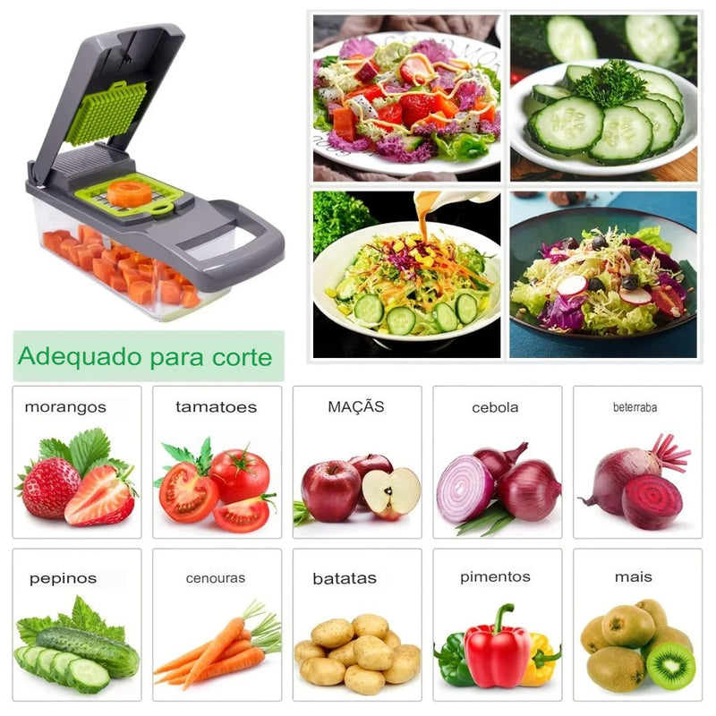 ChefMax 16X - Fatiador Multifuncional com 16 Peças para Corte de Legumes e Frutas