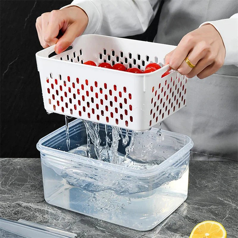 Caixa Organizadora para Geladeira com Cesta de Drenagem - Ideal para Frutas, Legumes e Despensa