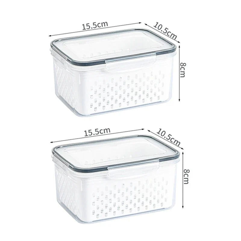 Caixa Organizadora para Geladeira com Cesta de Drenagem - Ideal para Frutas, Legumes e Despensa