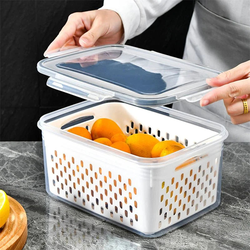Caixa Organizadora para Geladeira com Cesta de Drenagem - Ideal para Frutas, Legumes e Despensa