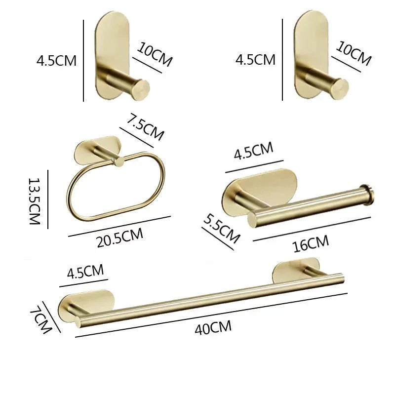 Conjunto Elegante de 5x Acessórios para Banheiro em Dourado - Sem Perfuração, Aço inoxidável