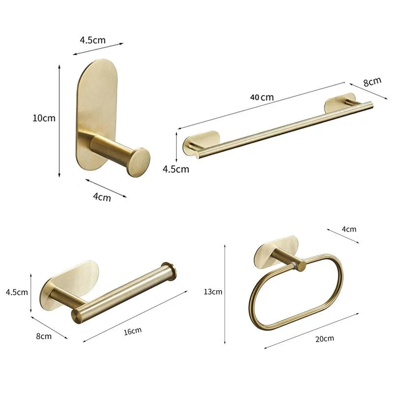 Conjunto Elegante de 5x Acessórios para Banheiro em Dourado - Sem Perfuração, Aço inoxidável