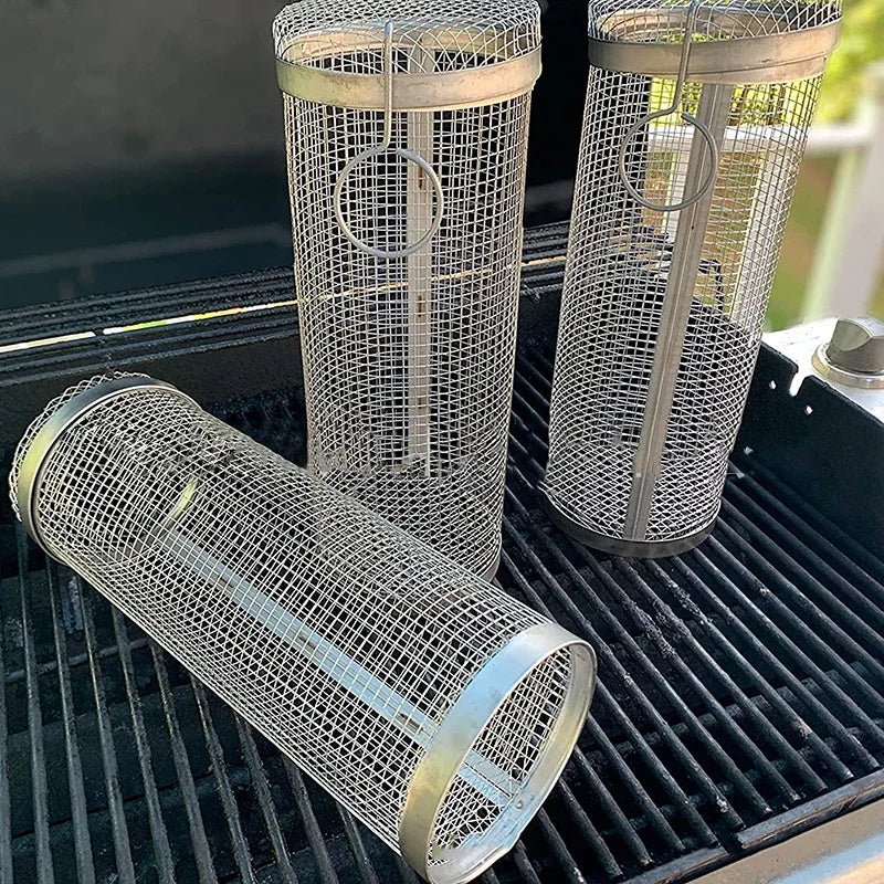 Inox GrillMaster Kit com 3 Unidades - Cesto Redondo de Churrasco