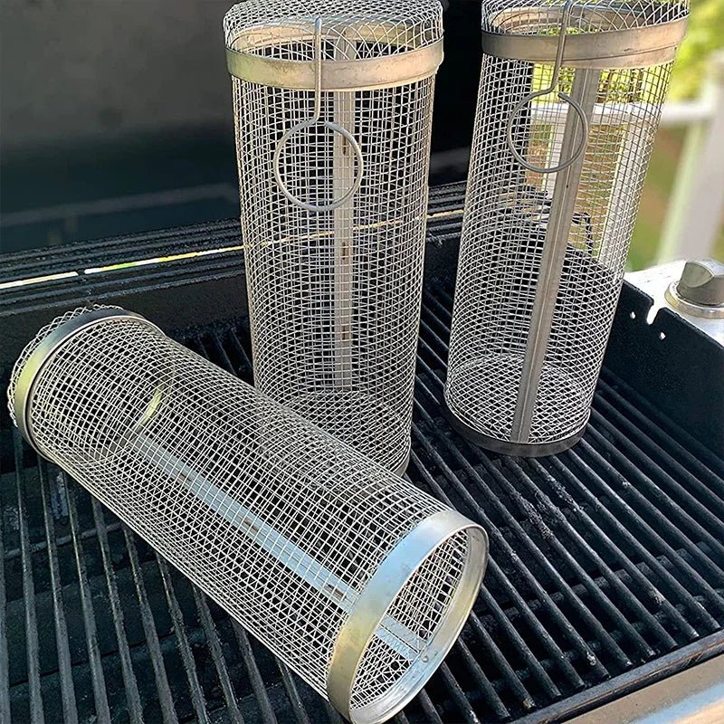 Inox GrillMaster Kit com 3 Unidades - Cesto Redondo de Churrasco