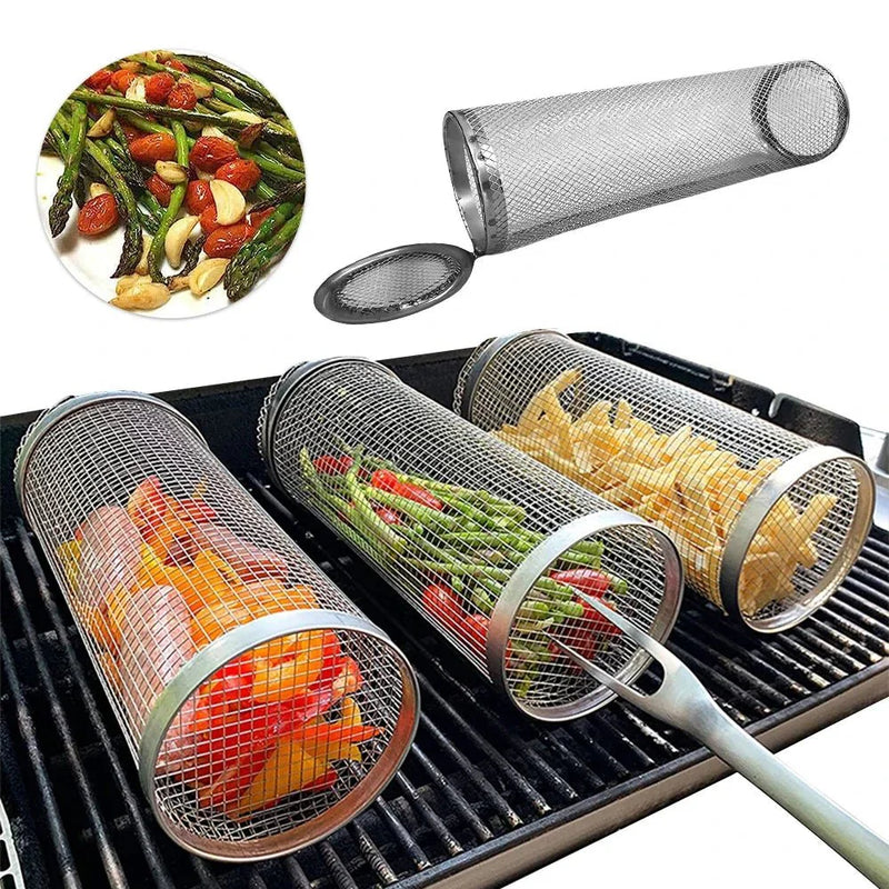 Inox GrillMaster Kit com 3 Unidades - Cesto Redondo de Churrasco